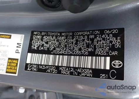 2021 Toyota Corolla Se/Night Shade z USA, uszkodzony, nr VIN JTDS4MCE0MJ055706